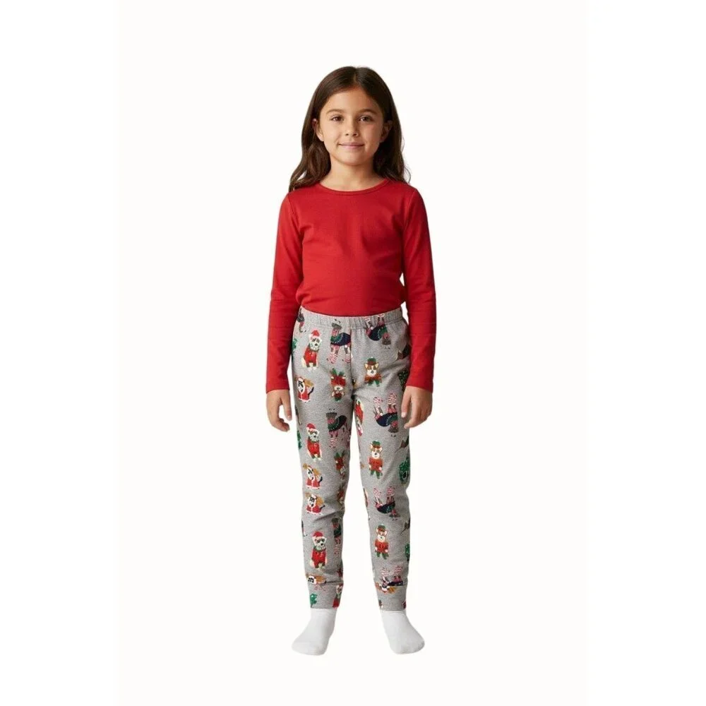 Old Navy Girls Pajama Pants Gray Multi XL (12) Stretch Cotton Holiday Print